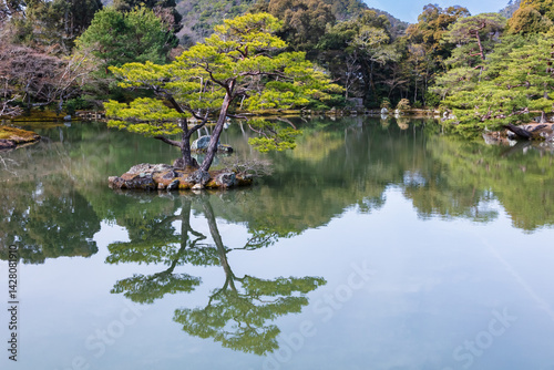 Tablou pe pânză Lake and ornamental garden at the Golden Temple (kinkakuji) in Kyoto, Japan
