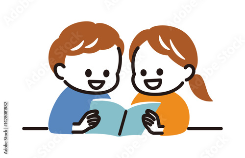 two kids reading a book together