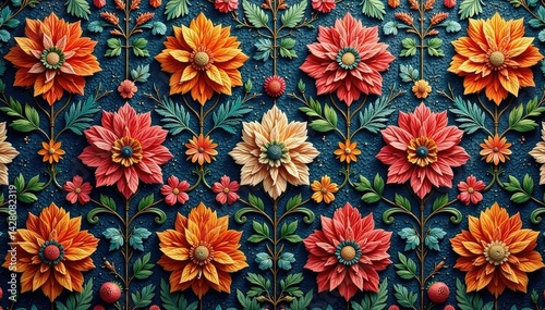 Wallpaper Mural Intricate woven tapestry, rich textures, repeating floral design, ornate, sophisticated Torontodigital.ca