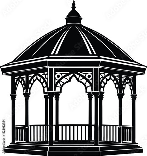 Gazebo Silhouette in Black | Outdoor Garden Structure Vector for Landscape