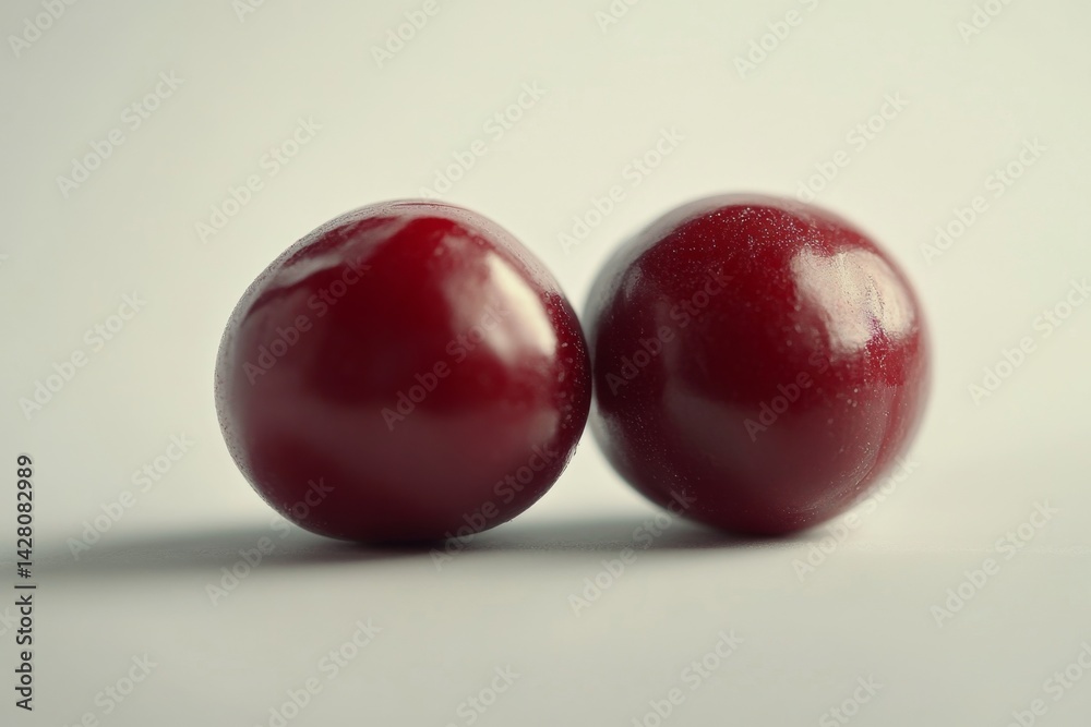 Two plump, glossy red cherries close-up Two plump, glossy red cherries close-up