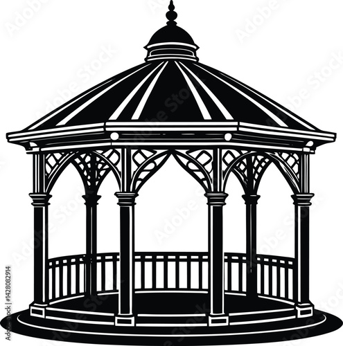 Gazebo Silhouette in Black | Outdoor Garden Structure Vector for Landscape