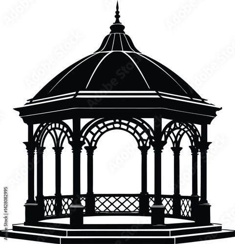 Gazebo Silhouette in Black | Outdoor Garden Structure Vector for Landscape