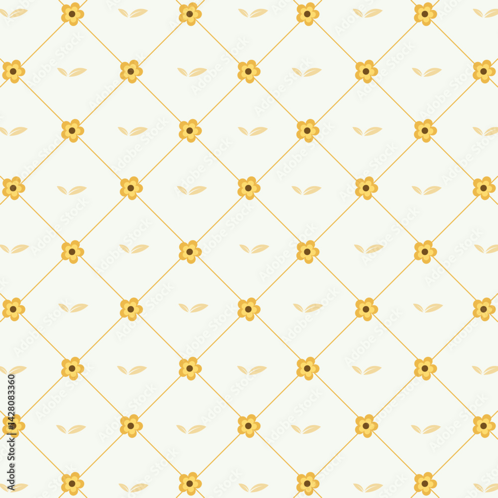 Fototapeta premium Seamless flower grid pattern. Background pattern seamless floral in grid layout. Vector illustration.