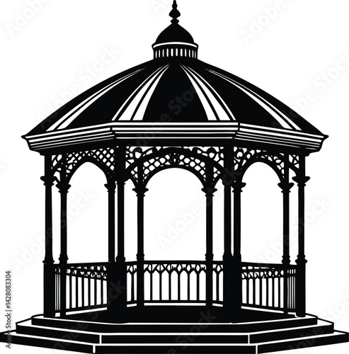Gazebo Silhouette in Black | Outdoor Garden Structure Vector for Landscape