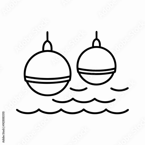 Black and white icon of sea buoys floating on the water, representing nautical themes, safety, and marine signals.
