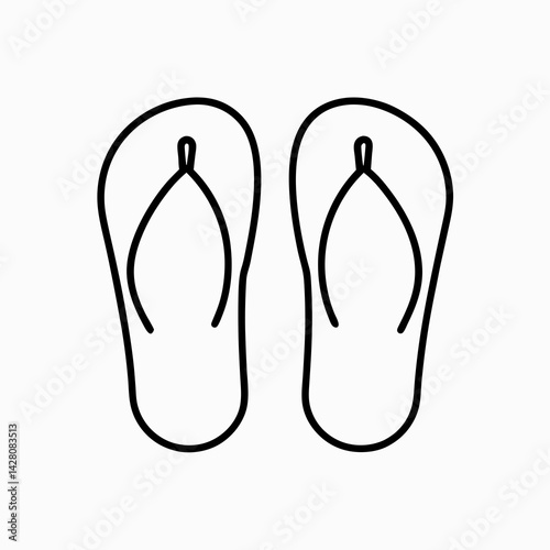 Thin-stroke icon of beach flip-flops in top view, symbolizing casual summer footwear and vacation comfort.