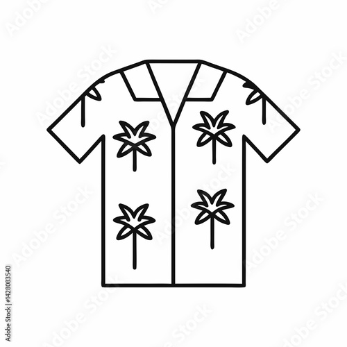 Black and white outline of a short-sleeve Hawaiian shirt, representing tropical vacation style and laid-back summer vibes.