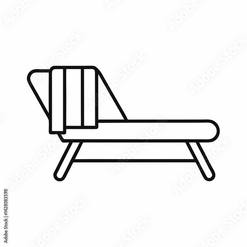 Minimalist lounger with towel draped over it, symbolizing beach comfort, sunbathing, and resort relaxation.

