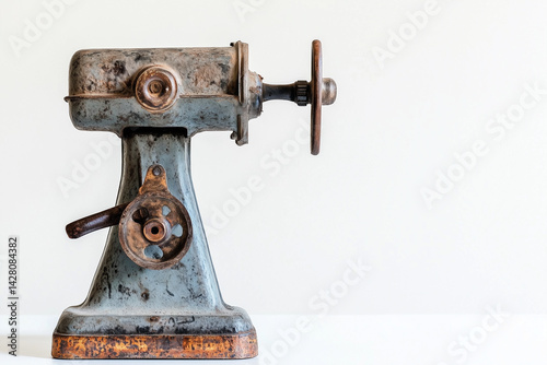 antique hand crank meat grinder with iron and wood texture