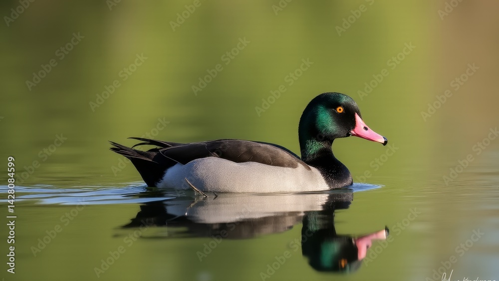 Obraz premium Male Ring-Necked Duck Swimming In Calm Water