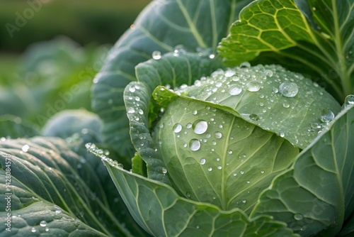 Wallpaper Mural Water droplets on a garden cabbage head amidst lush greenery Torontodigital.ca