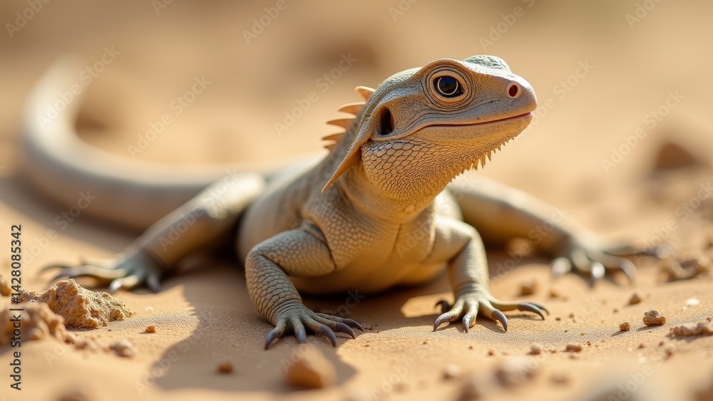 Fototapeta premium Beige Lizard Resting In The Sand