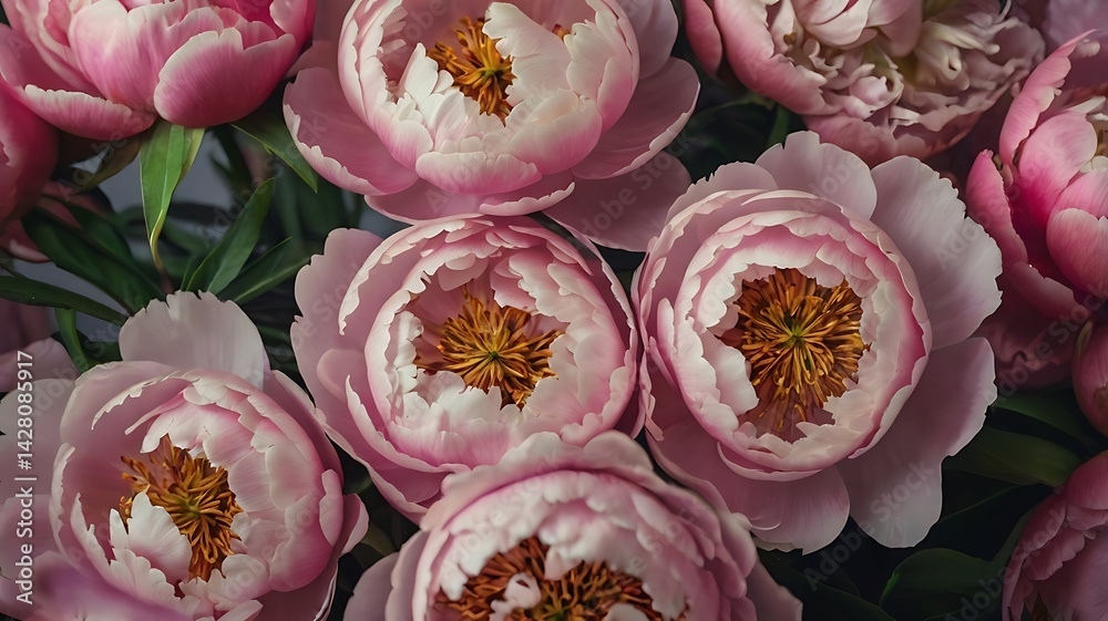 Close up arrangement of elegant pink and white peony flowers bloom Close up arrangement of elegant pink and white peony flowers bloom