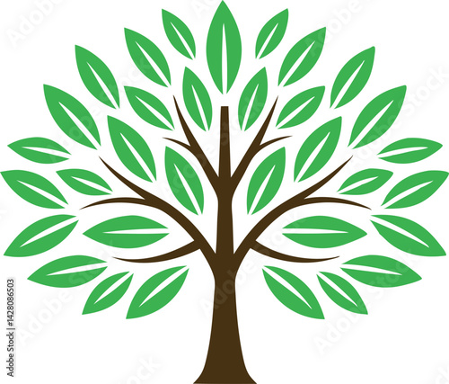Symbol of Growth: A graphic illustration of a stylized tree in full foliage, symbolizing growth and vitality. Its roots are grounded, its branches reach for the sky, and leaves show fresh beauty.