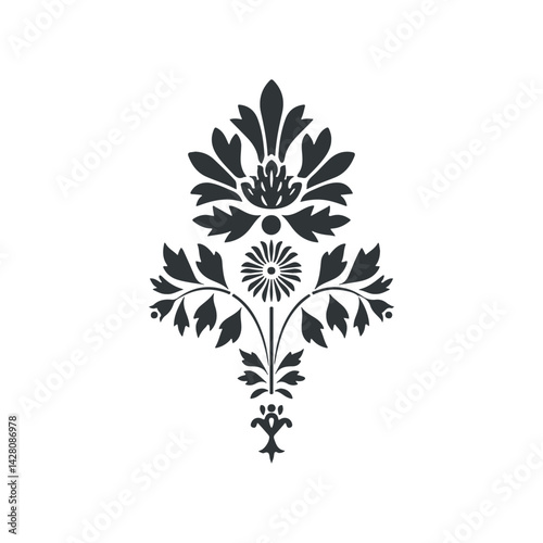 Vector abstract linocut floral logo poster template. Modern trendy minimal style. Black and white colors. Botanical blockprint for wallpaper, wall decor, print, postcard, cover, template.