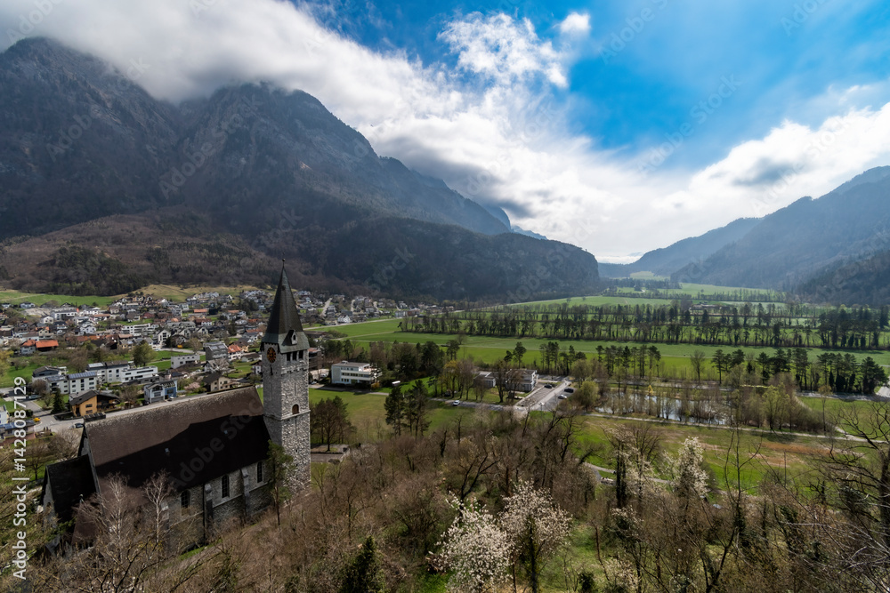 Naklejka premium View across the valley at Balzers in Liechtenstein