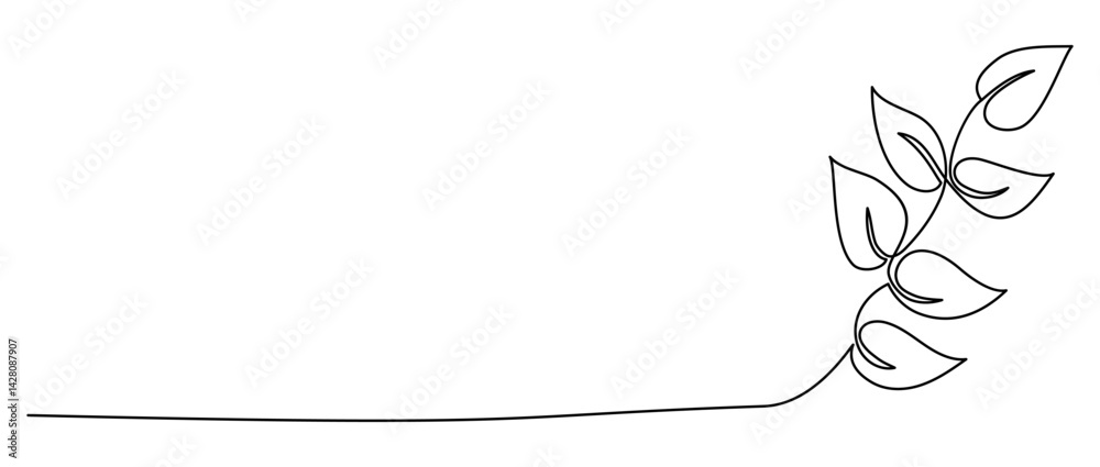 Elegant Branch with Leaves in One Continuous Line Drawing. Plant Nature and Ecology. Vector Illustration. Simple Hand Drawn Doodle Monoline Elegant Branch with Leaves in One Continuous Line Drawing. Plant Nature and Ecology. Vector Illustration. Simple Hand Drawn Doodle Monoline