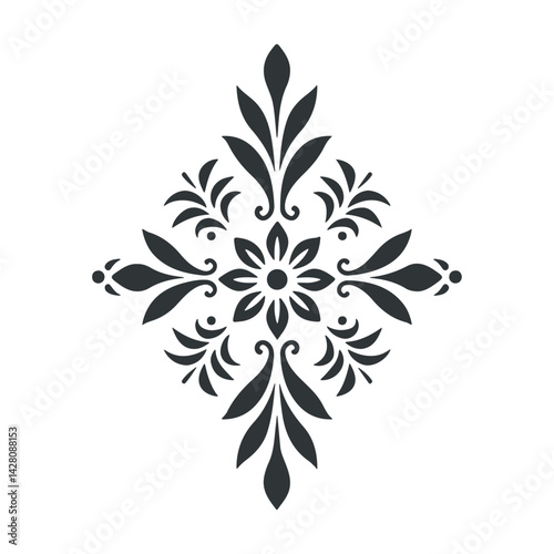 Vector abstract linocut floral logo poster template. Modern trendy minimal style. Black and white colors. Botanical blockprint for wallpaper, wall decor, print, postcard, cover, template.