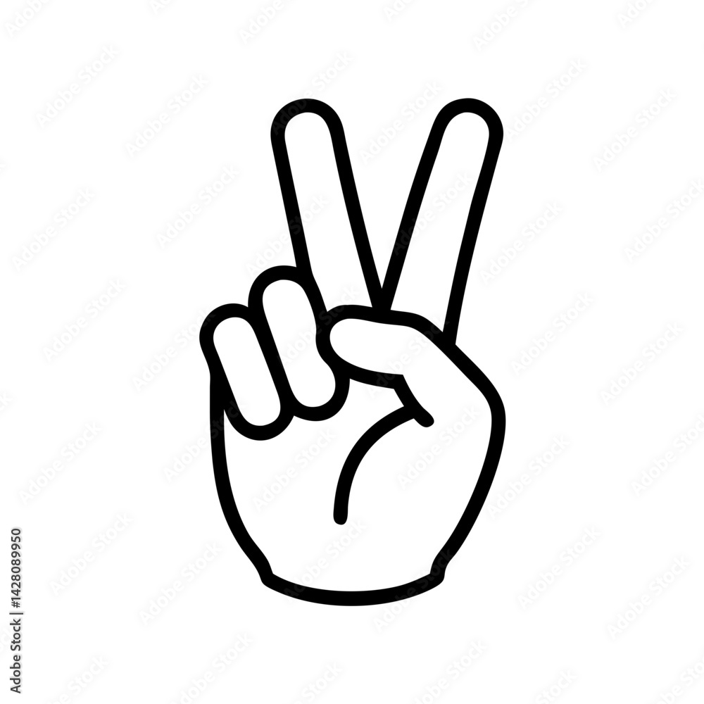 Fototapeta premium Peace-sign vector icon, hand gesture, black and white, minimalist style, for web design
