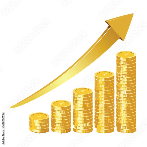 Gold Arrow Upwards with Stacking Coins
