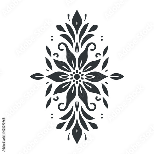 Vector abstract linocut floral logo poster template. Modern trendy minimal style. Black and white colors. Botanical blockprint for wallpaper, wall decor, print, postcard, cover, template.