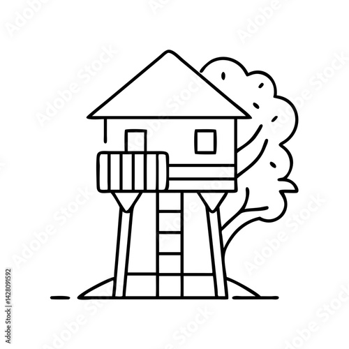 treehouse icon, treehouse line art - simple line art of treehouse, perfect for treehouse logos and icons