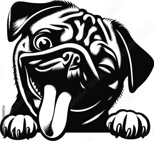 Winking Pug Face Peeking Silhouette Vector