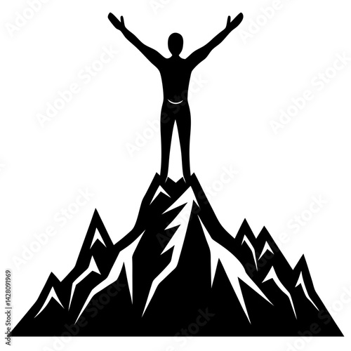 Silhouette of man on top of a mountain peak