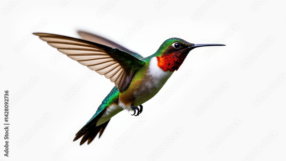 Fototapeta premium Ruby-Throated Hummingbird Flying On White Background