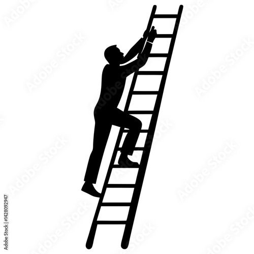 Silhouette of man climbing up a ladder vector