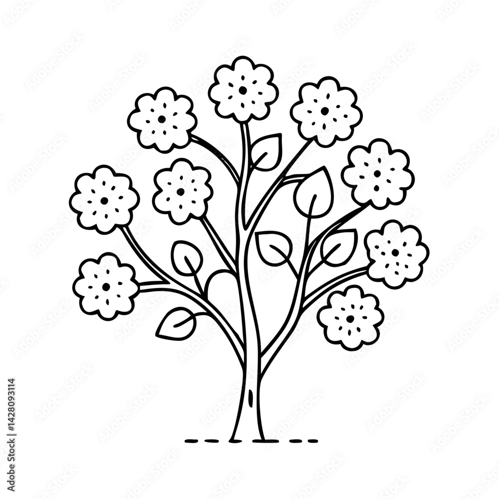 Obraz premium tree with flowers icon, tree with flowers line art - simple line art of tree with flowers, perfect for tree with flowers logos and icons