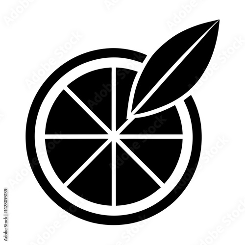 Orange fruit slice with leaf silhouette art