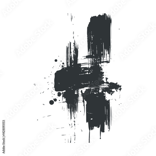 Vector abstract linocut poster template. Modern trendy minimal style. Black and white colors. Botanical blockprint. Hand drawn design for wallpaper, wall decor, print, postcard, cover, template.