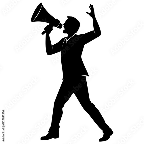 Man shouting into megaphone silhouette image