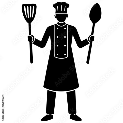 Chef holding spatula and spoon silhouette