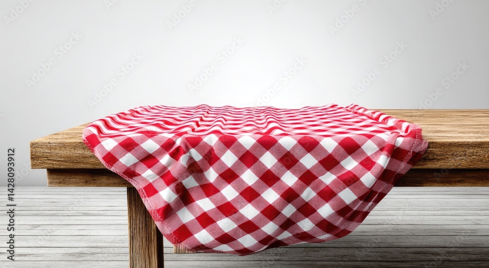 Rustic wooden table with red checkered tablecloth (7) Rustic wooden table with red checkered tablecloth (7)