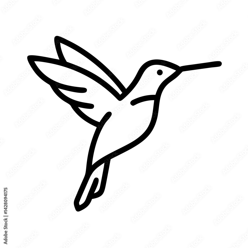 Obraz premium Elegant Line Art Illustration of a Hummingbird in Flight. A stylized, black outline vector graphic of a hummingbird in mid-flight.