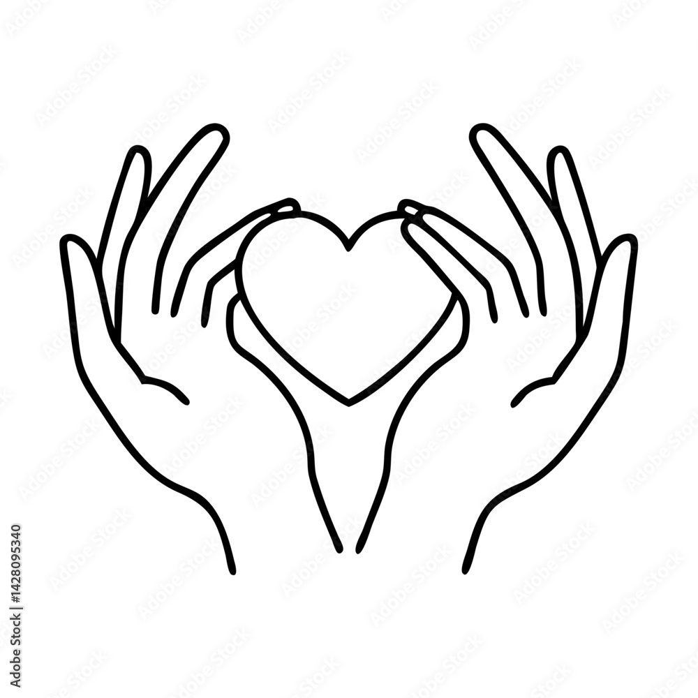 Obraz premium two hands forming a heart icon, two hands forming a heart line art - simple line art of two hands forming a heart, perfect for two hands forming a heart logos and icons