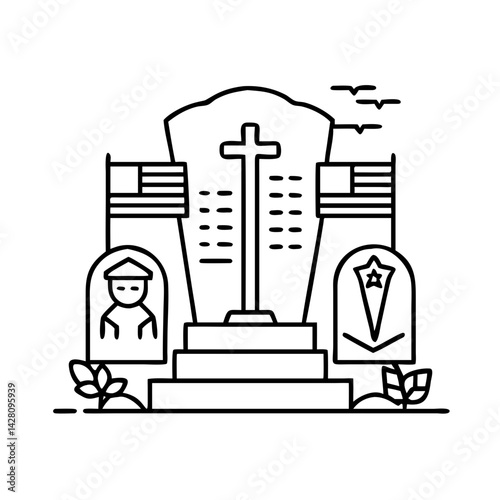 veterans memorial icon, veterans memorial line art - simple line art of veterans memorial, perfect for veterans memorial logos and icons