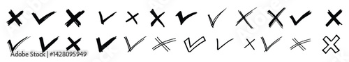 Tick and cross signs. Checkmark OK and X icons