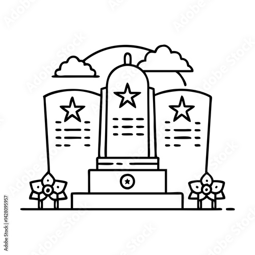 veterans memorial icon, veterans memorial line art - simple line art of veterans memorial, perfect for veterans memorial logos and icons