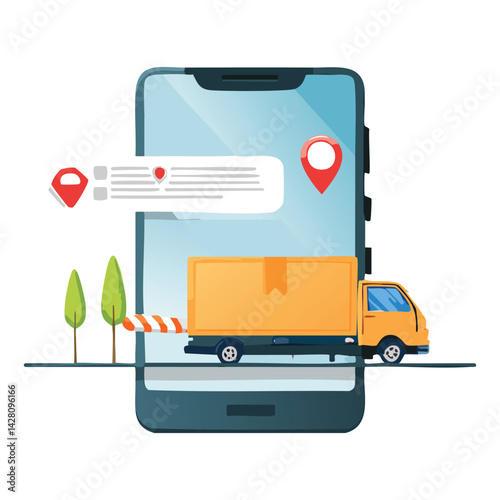 Mobile Delivery Goods Delivered with Location and Chat Bubbles
