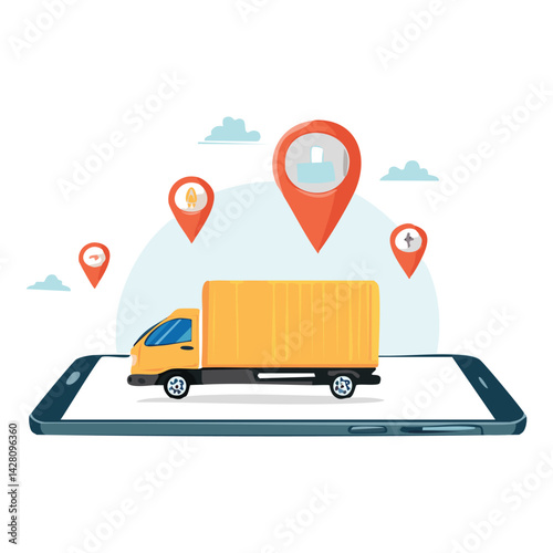 E-commerce Delivery Trucks Outbound from Smartphone to Customer
