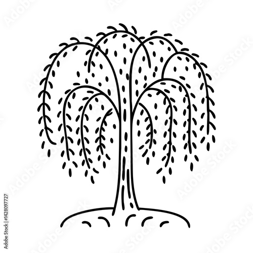 willow tree icon, willow tree line art - simple line art of willow tree, perfect for willow tree logos and icons