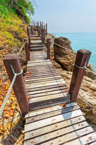 Obraz na płótnie Wooden walkways along the coast of Thailand Koh Chang Island w salonie