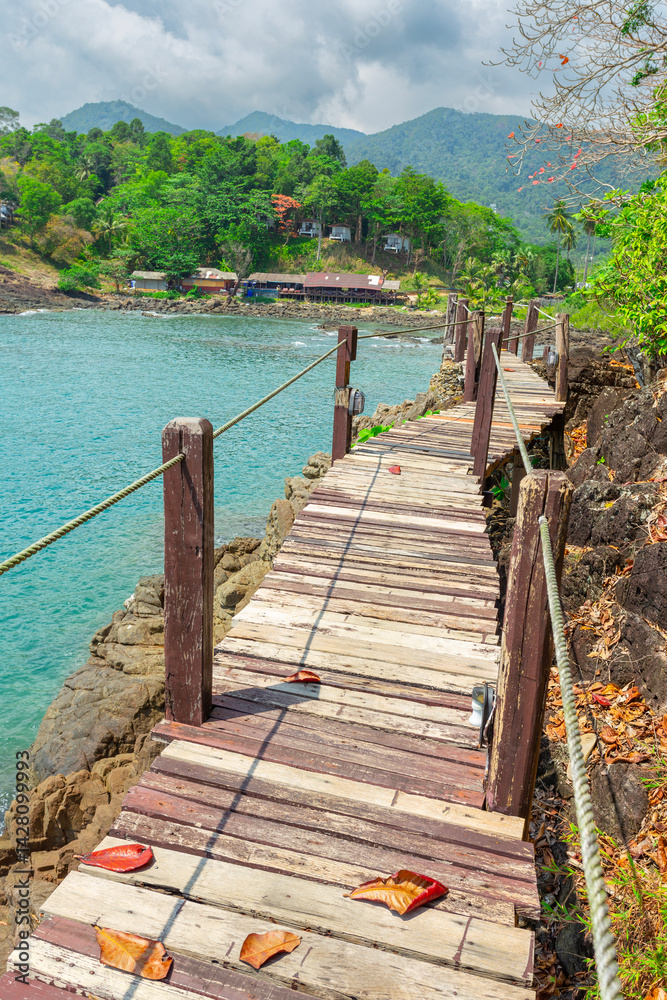 Wooden walkways along the coast of Thailand Koh Chang Island