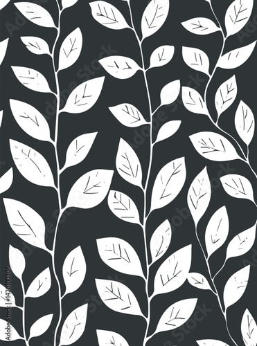 Vector abstract linocut floral poster template. Modern trendy minimal style. Black and white colors. Botanical blockprint. Pattern design for wallpaper, wall decor, print, postcard, cover, template.