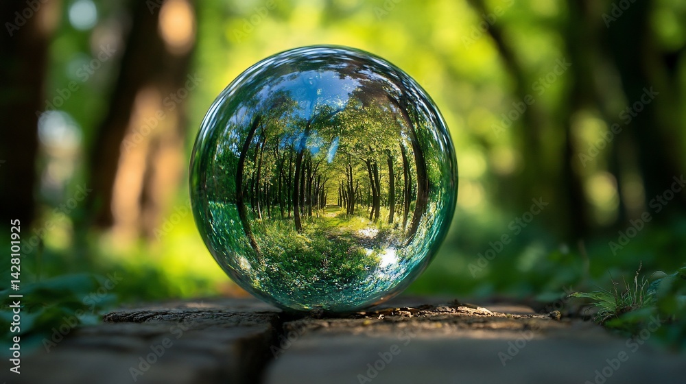 Crystal ball mirroring vibrant forest scene Crystal ball mirroring vibrant forest scene