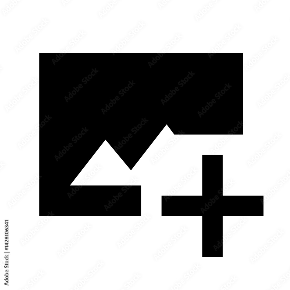 Black and white abstract landscape featuring two mountain peaks and geometric shapes in a square frame Black and white abstract landscape featuring two mountain peaks and geometric shapes in a square frame